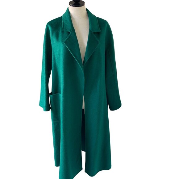 Womens Coat Size Small Green Wrap Robe Pockets Casual Belted Pure Wool - Picture 10 of 12